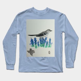 Texas state bird & flower, the mockingbird & bluebonnet Long Sleeve T-Shirt